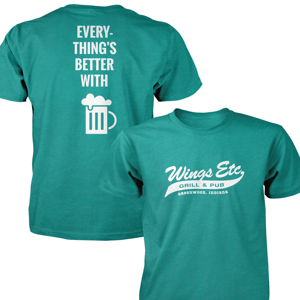 Wings Etc. Everythings Better - Next Level Premium Cvc Crew T-Shirt - Greenwood Indiana