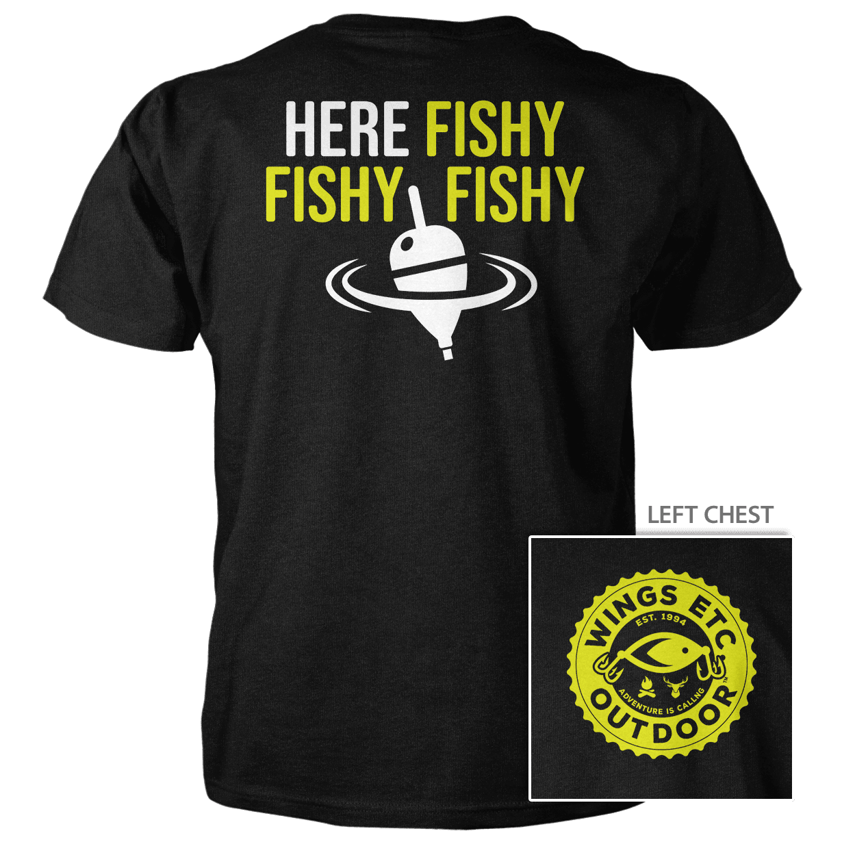 Wings Etc. Outdoor: Here Fishy (Gear) - Next Level Premium Cvc Crew T-Shirt
