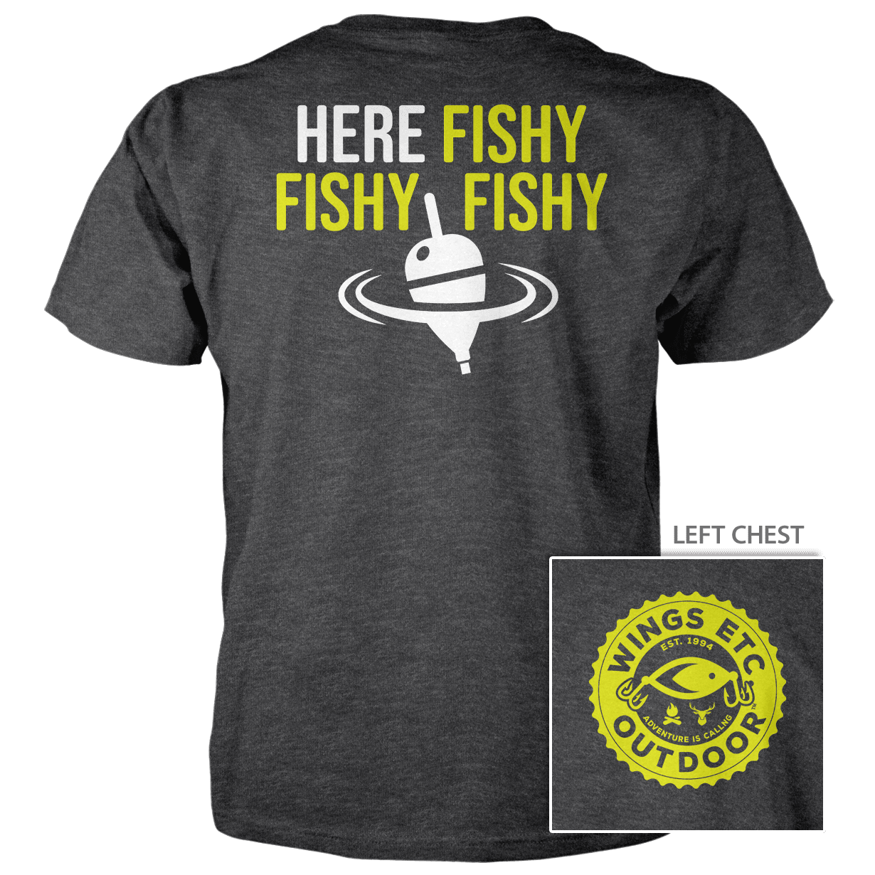 Wings Etc. Outdoor: Here Fishy (Gear) - Next Level Premium Cvc Crew T-Shirt