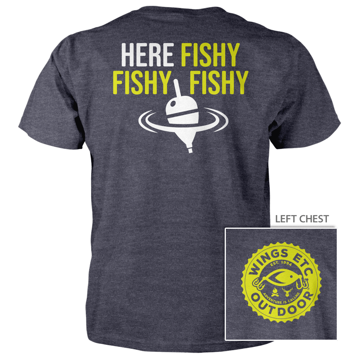 Wings Etc. Outdoor: Here Fishy (Gear) - Next Level Premium Cvc Crew T-Shirt