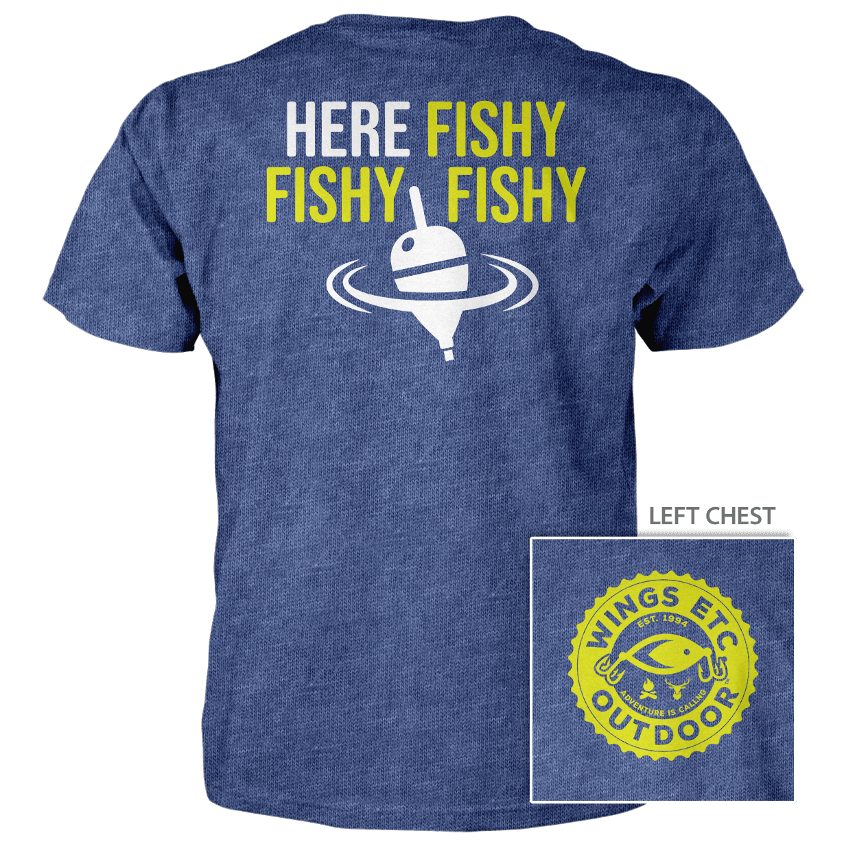 Wings Etc. Outdoor: Here Fishy (Gear) - Next Level Premium Cvc Crew T-Shirt