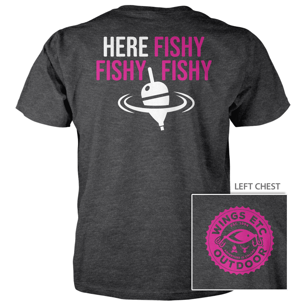 Wings Etc. Outdoor: Here Fishy (Gear) - Next Level Premium Cvc Crew T-Shirt