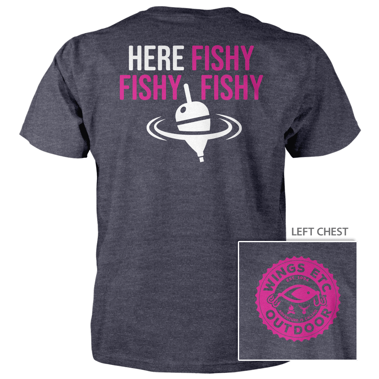 Wings Etc. Outdoor: Here Fishy (Gear) - Next Level Premium Cvc Crew T-Shirt