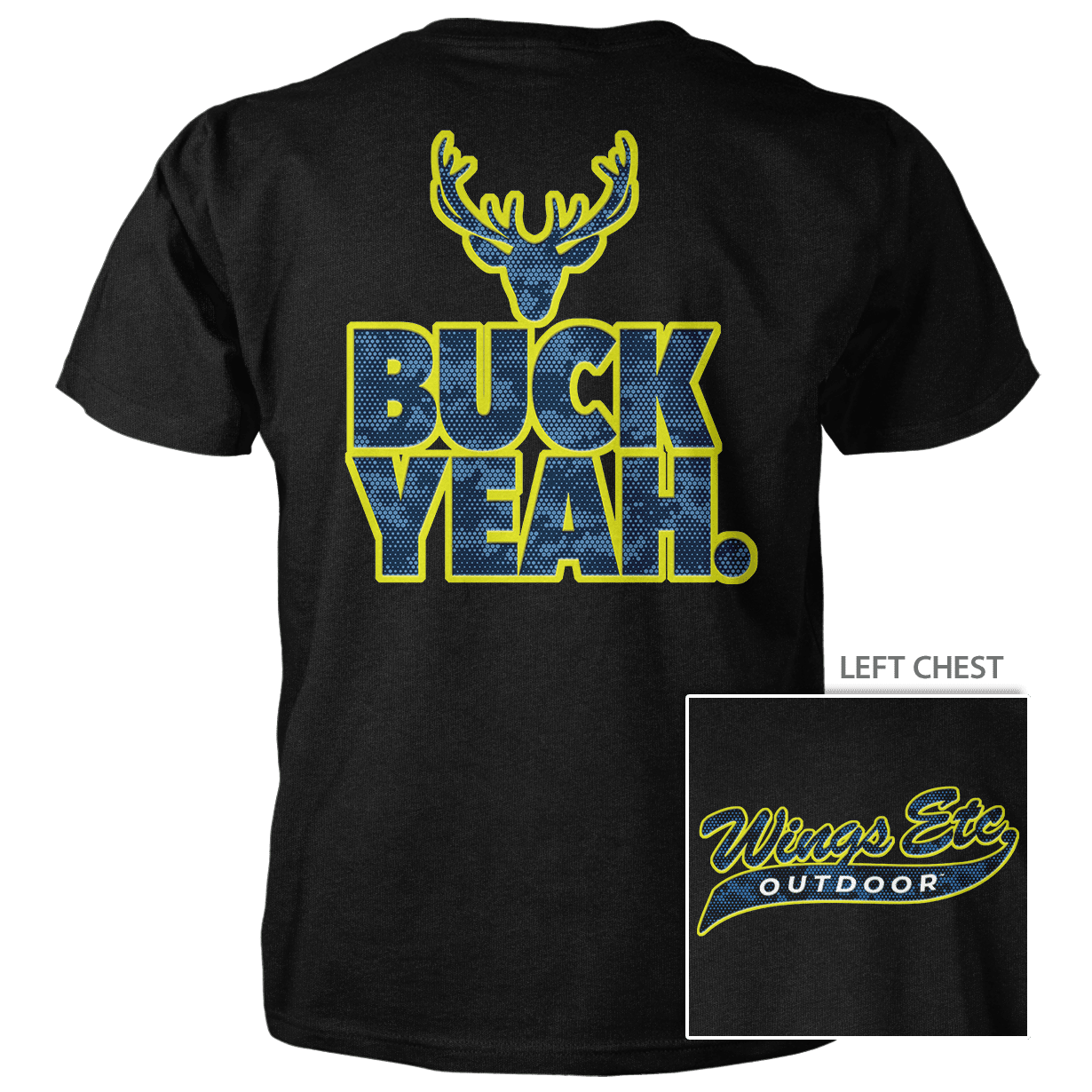 Wings Etc. Outdoor: Buck Yeah (Yellow) - Next Level Premium Cvc Crew T-Shirt