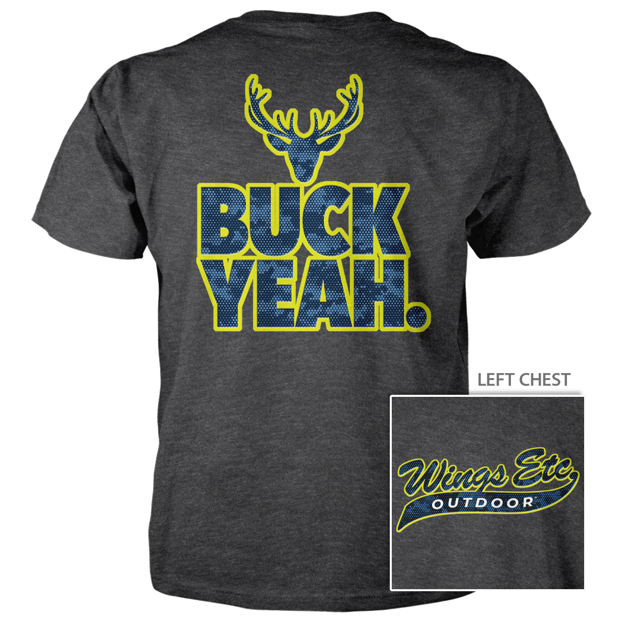 Wings Etc. Outdoor: Buck Yeah (Yellow) - Next Level Premium Cvc Crew T-Shirt