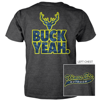 Wings Etc. Outdoor: Buck Yeah (Yellow) - Next Level Premium Cvc Crew T-Shirt