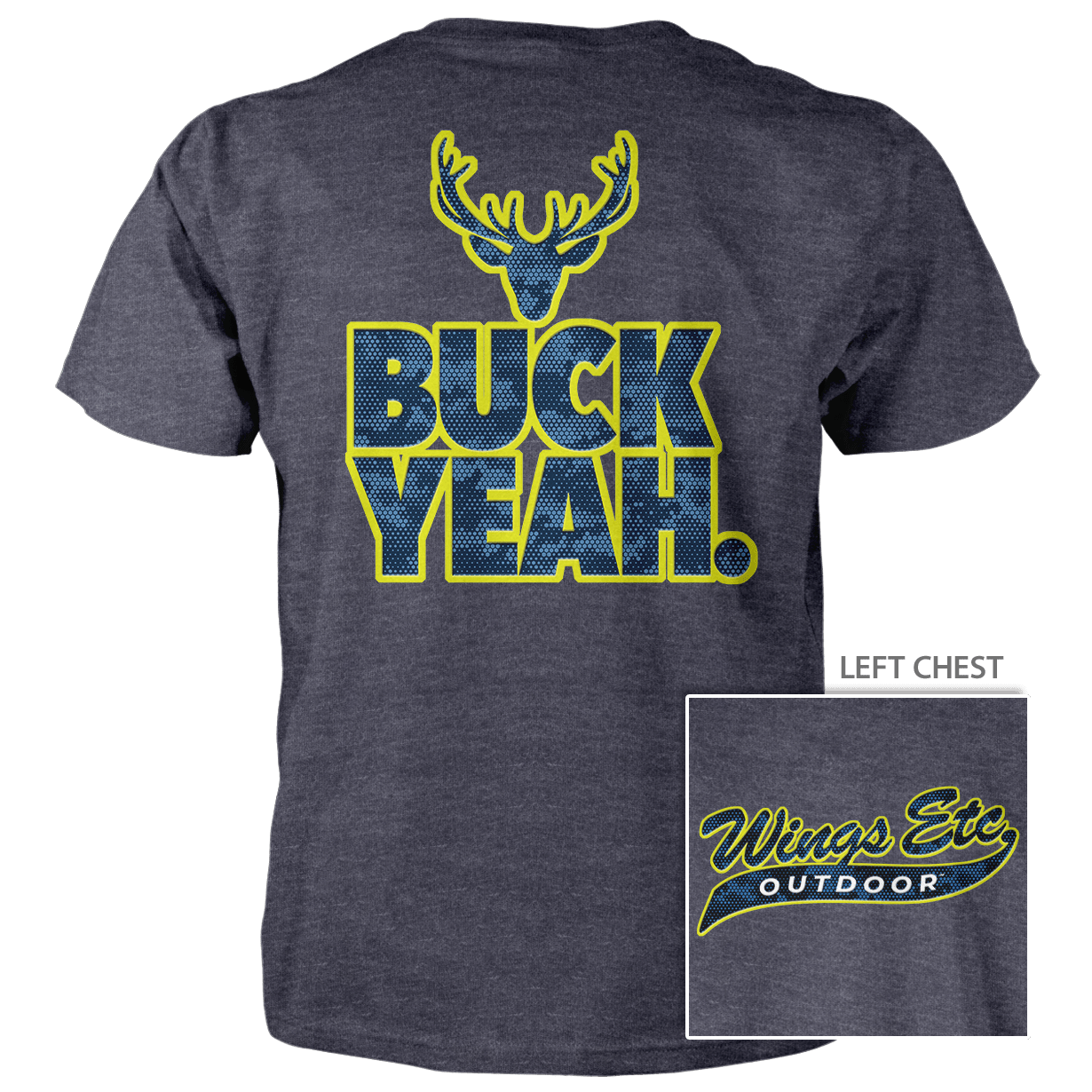 Wings Etc. Outdoor: Buck Yeah (Yellow) - Next Level Premium Cvc Crew T-Shirt