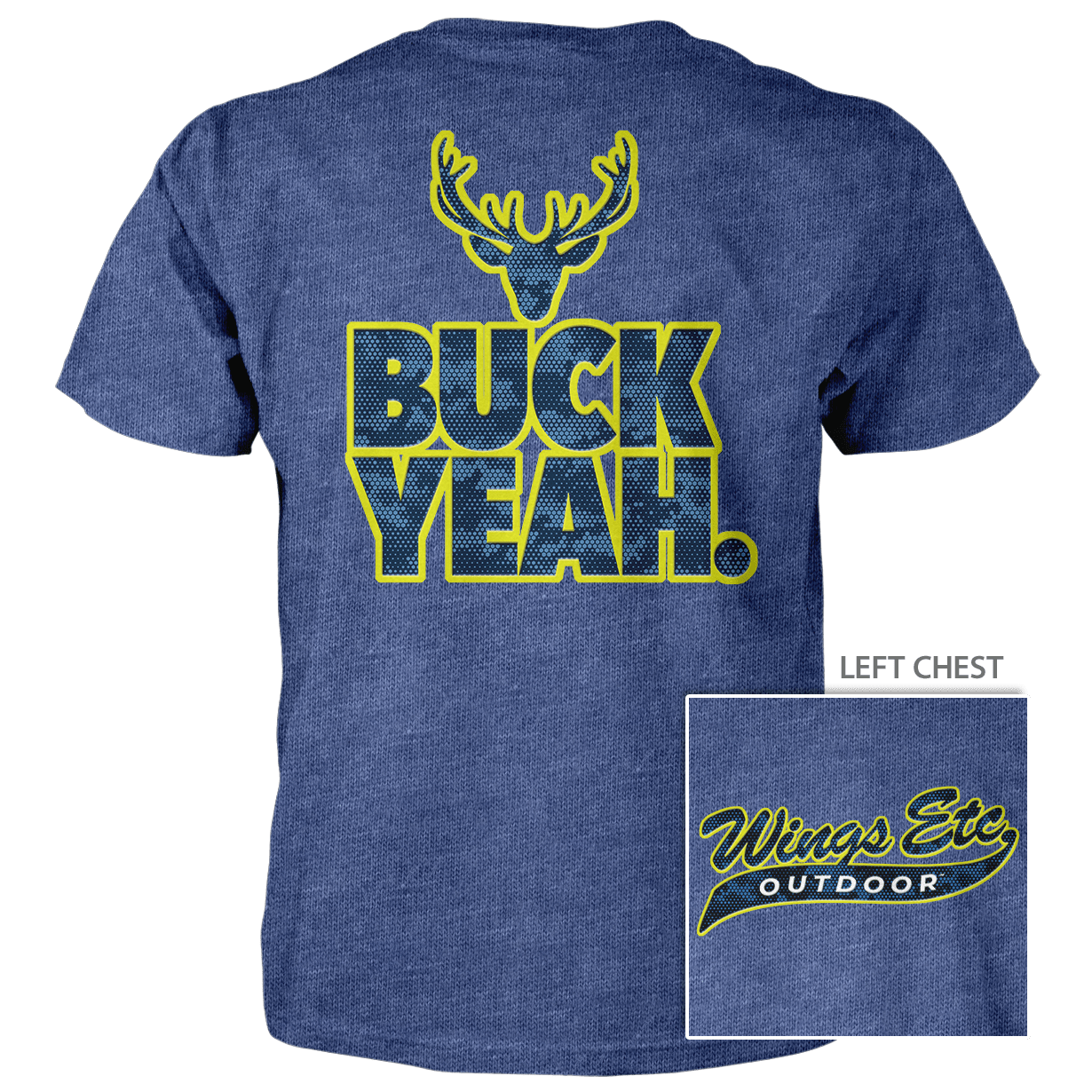 Wings Etc. Outdoor: Buck Yeah (Yellow) - Next Level Premium Cvc Crew T-Shirt