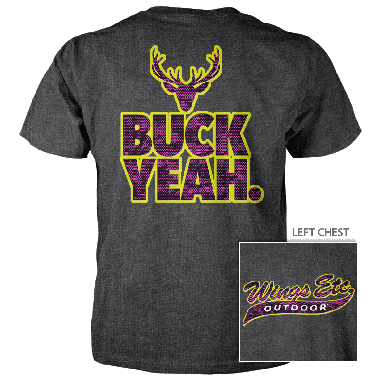 Wings Etc. Outdoor: Buck Yeah (Yellow) - Next Level Premium Cvc Crew T-Shirt