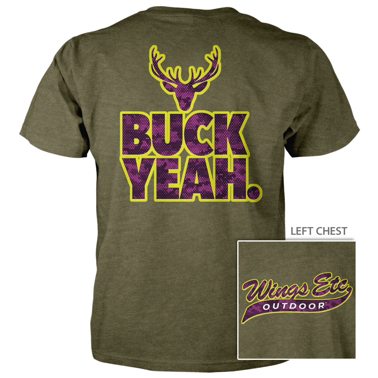 Wings Etc. Outdoor: Buck Yeah (Yellow) - Next Level Premium Cvc Crew T-Shirt