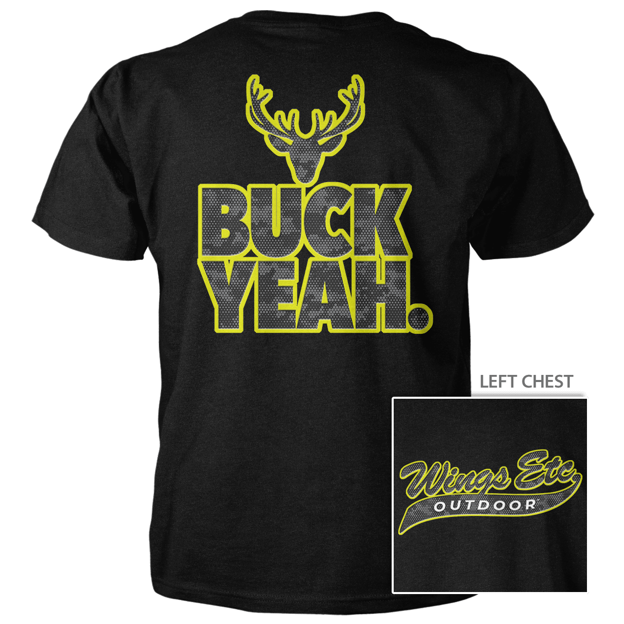 Wings Etc. Outdoor: Buck Yeah (Yellow) - Next Level Premium Cvc Crew T-Shirt