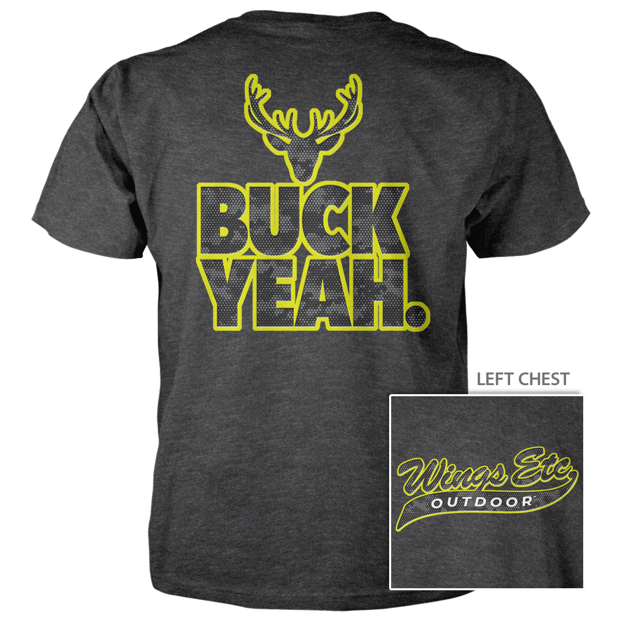 Wings Etc. Outdoor: Buck Yeah (Yellow) - Next Level Premium Cvc Crew T-Shirt