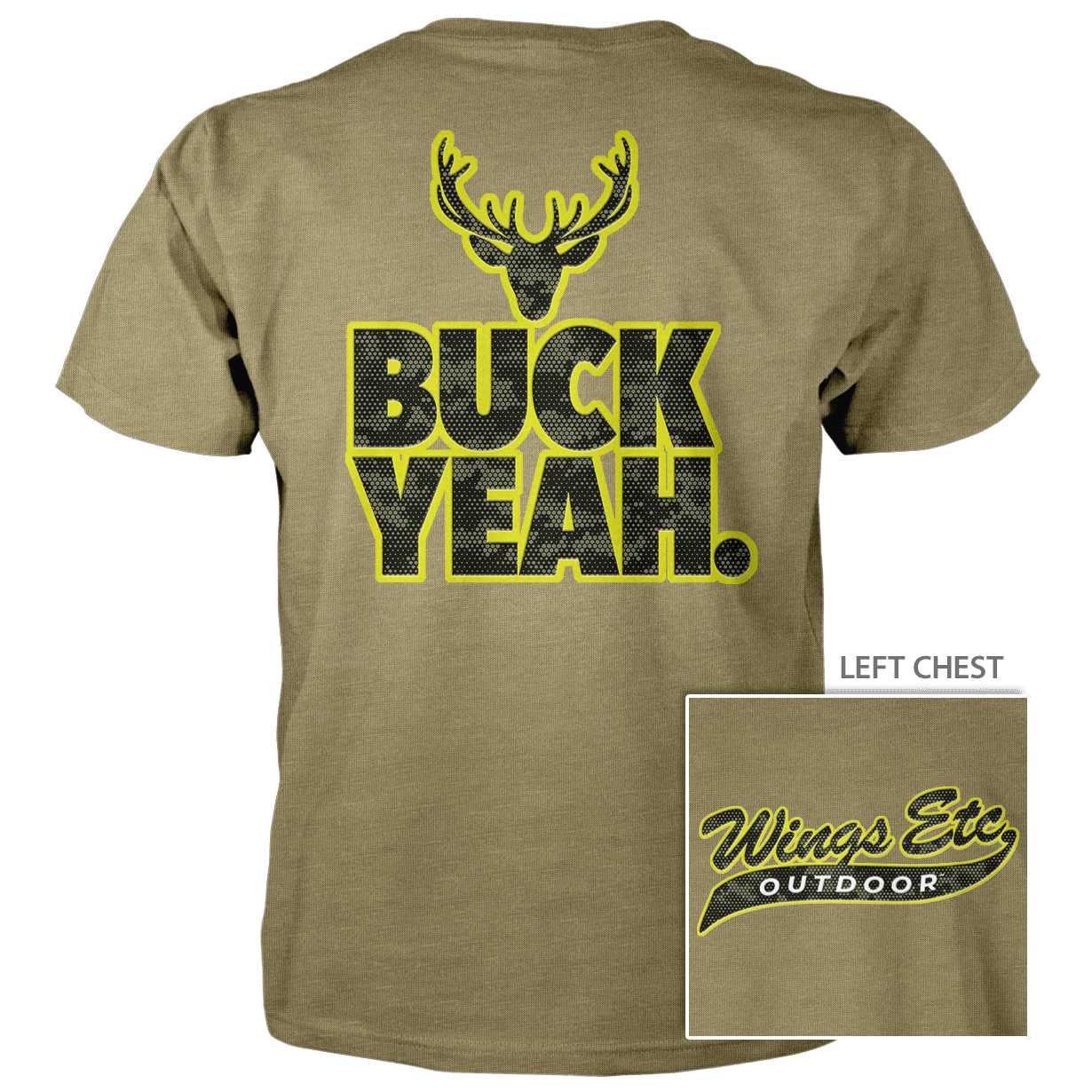 Wings Etc. Outdoor: Buck Yeah (Yellow) - Next Level Premium Cvc Crew T-Shirt