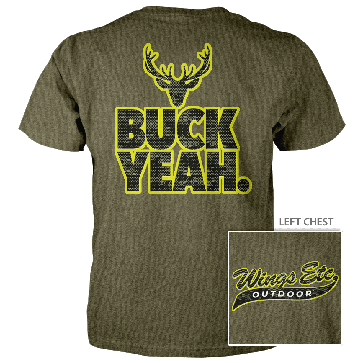 Wings Etc. Outdoor: Buck Yeah (Yellow) - Next Level Premium Cvc Crew T-Shirt