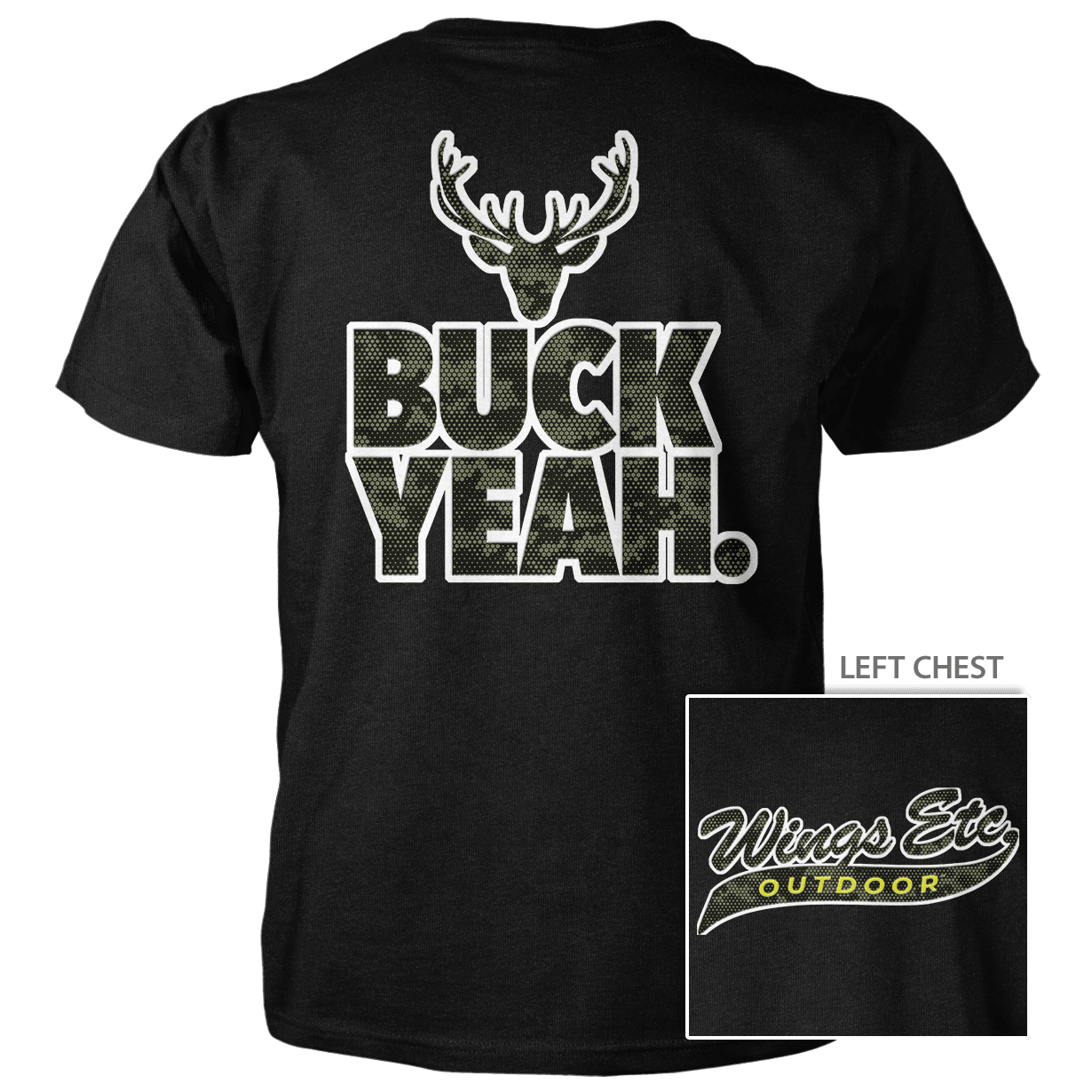 Wings Etc. Outdoor: Buck Yeah (White) - Next Level Premium Cvc Crew T-Shirt