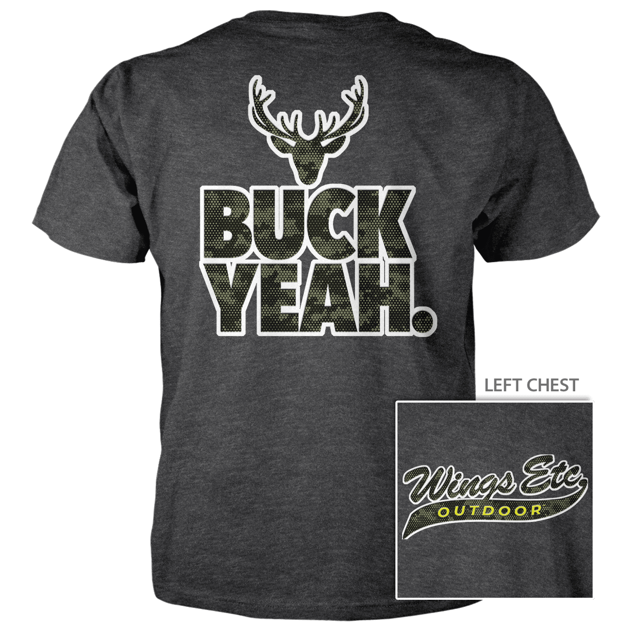 Wings Etc. Outdoor: Buck Yeah (White) - Next Level Premium Cvc Crew T-Shirt