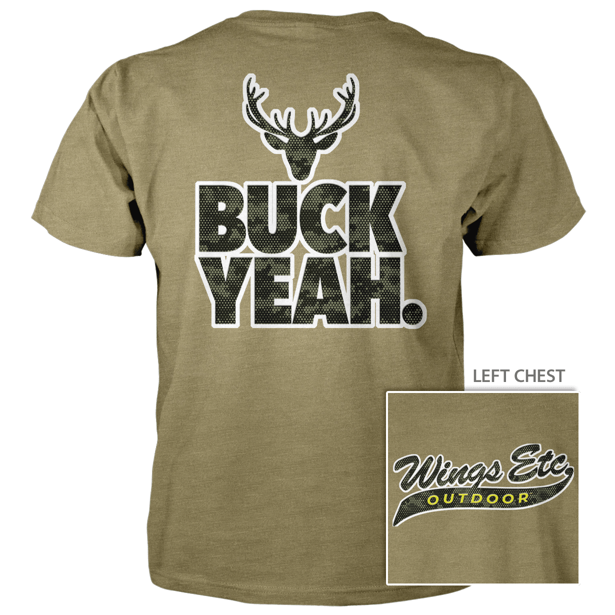 Wings Etc. Outdoor: Buck Yeah (White) - Next Level Premium Cvc Crew T-Shirt