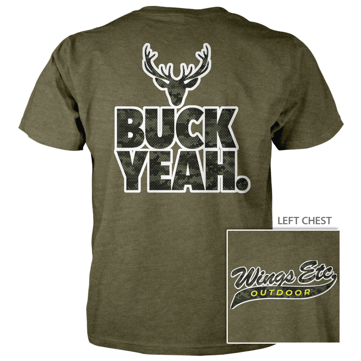 Wings Etc. Outdoor: Buck Yeah (White) - Next Level Premium Cvc Crew T-Shirt