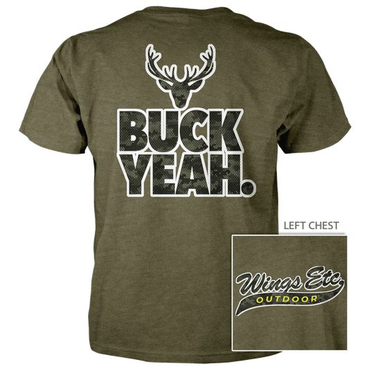 Wings Etc. Outdoor: Buck Yeah (White) - Next Level Premium Cvc Crew T-Shirt