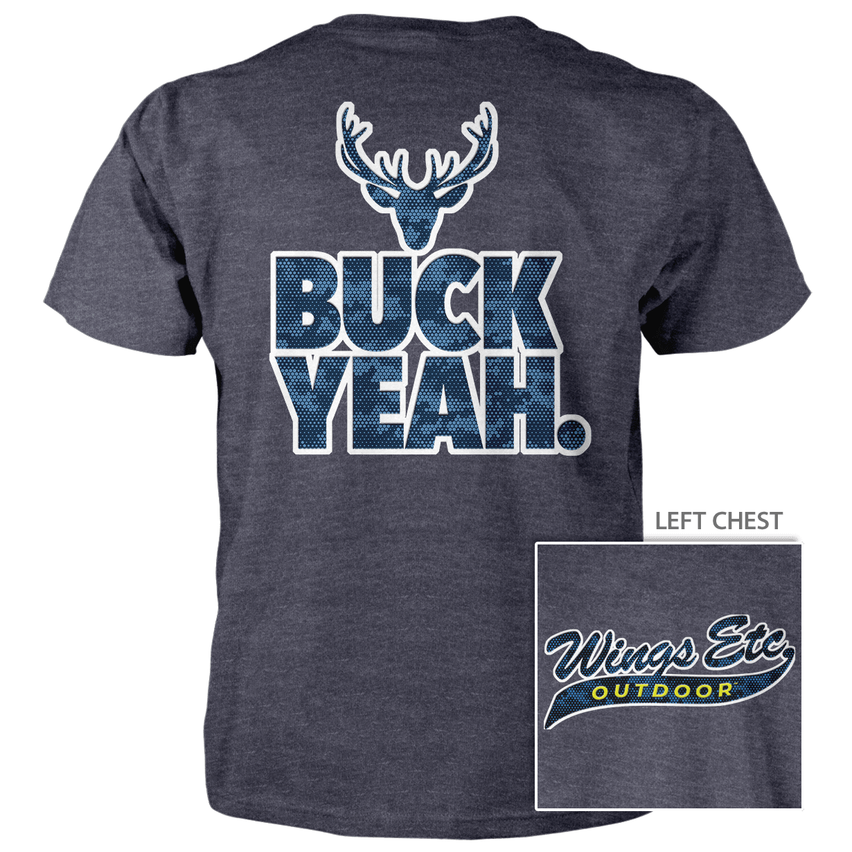 Wings Etc. Outdoor: Buck Yeah (White) - Next Level Premium Cvc Crew T-Shirt