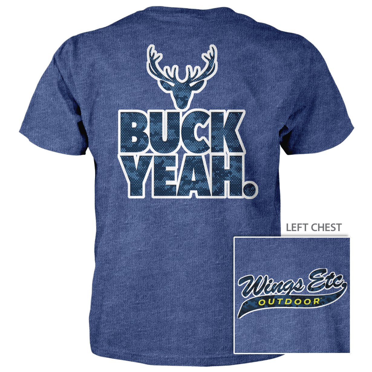 Wings Etc. Outdoor: Buck Yeah (White) - Next Level Premium Cvc Crew T-Shirt