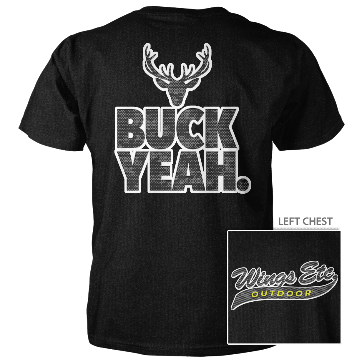 Wings Etc. Outdoor: Buck Yeah (White) - Next Level Premium Cvc Crew T-Shirt