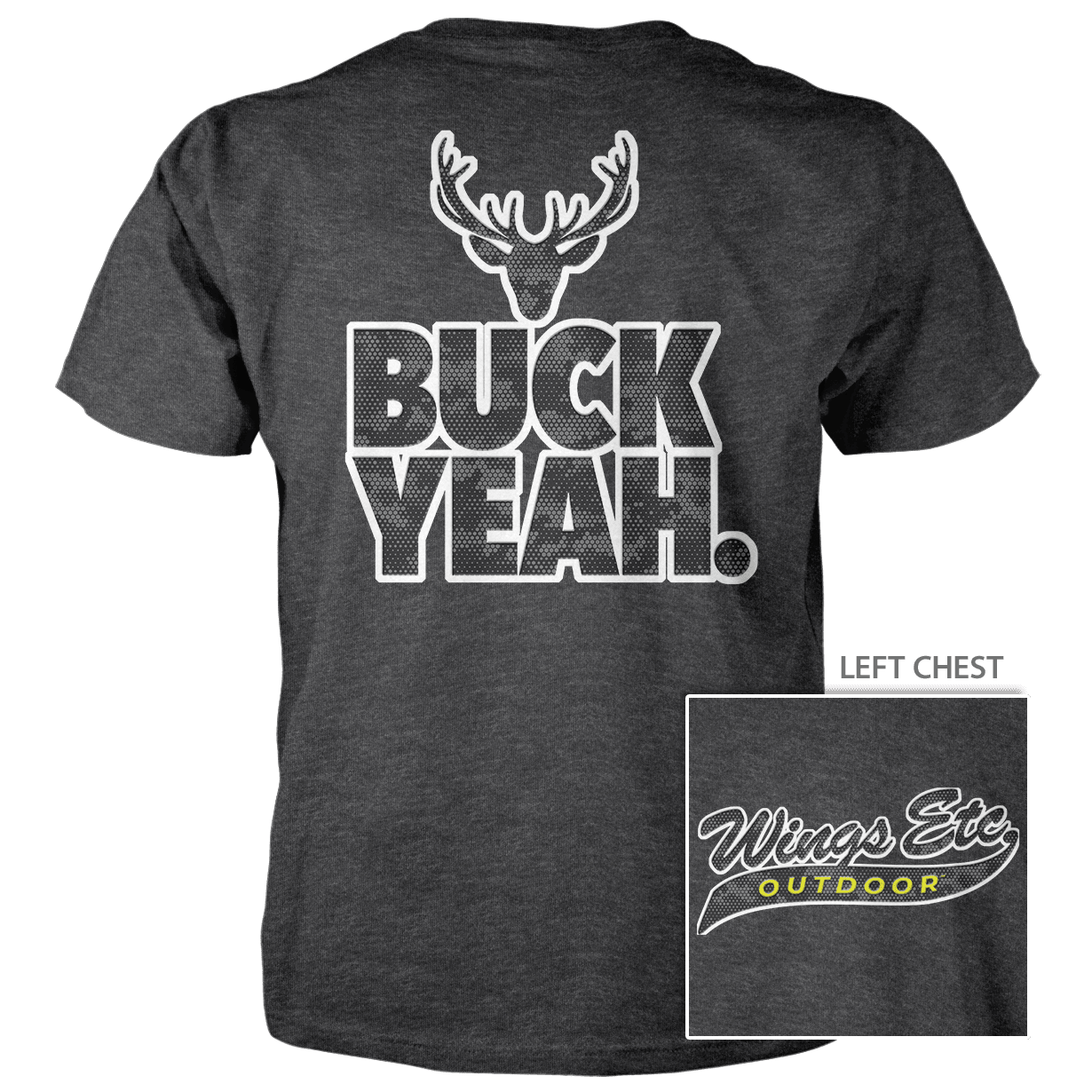 Wings Etc. Outdoor: Buck Yeah (White) - Next Level Premium Cvc Crew T-Shirt